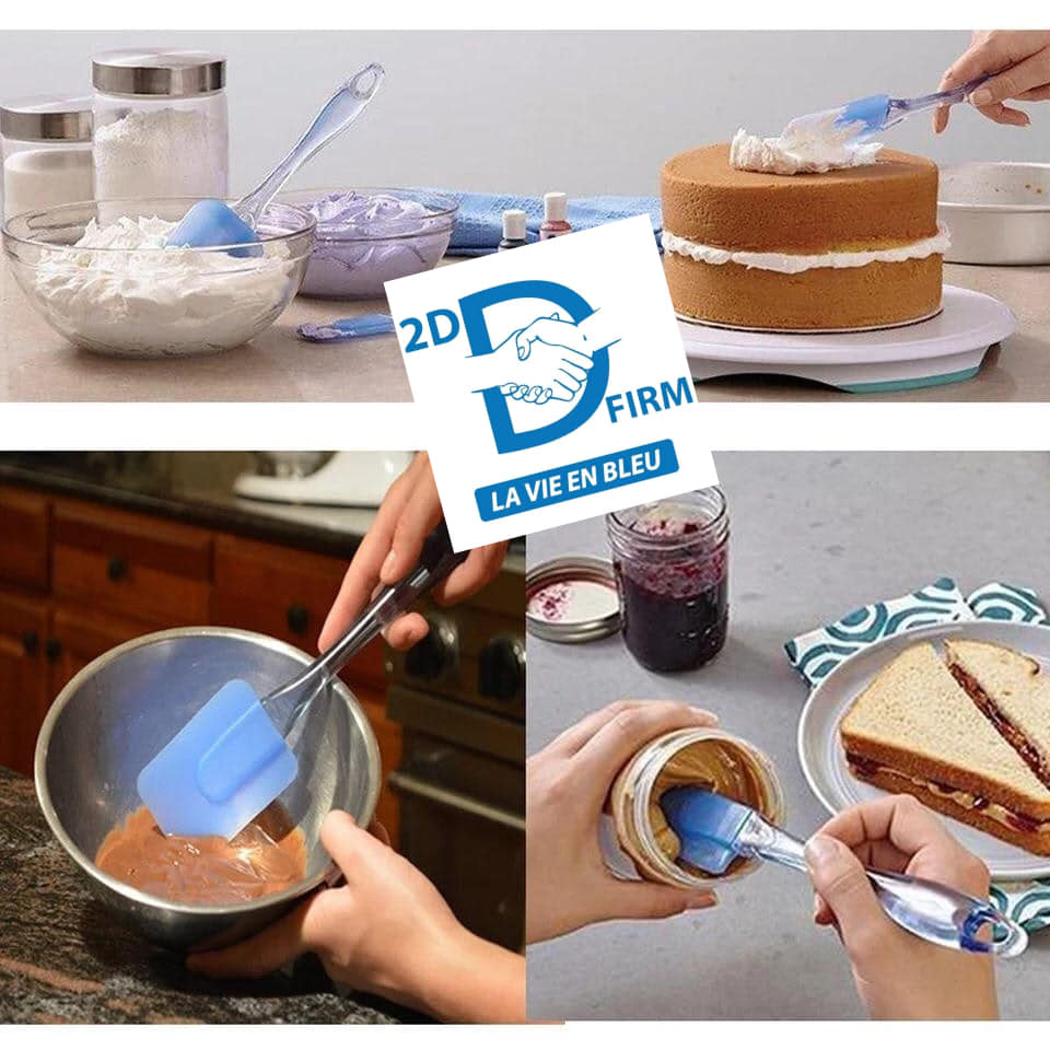 Relaxdays Pinceau à pâtisserie, jeu de 3 pièces avec Pinceau à cuisson,  grattoir et fouet, accessoires pâtisserie, bleu