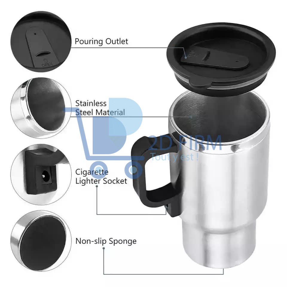 Thermos ou mug en acier inoxydable voiture ou chauffe tasse (12V- 450ml)